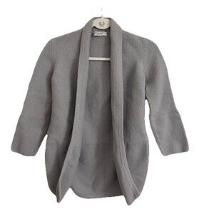 Amina Rubinacci Cardigan Blazer 12 Gray Wool Open Front Sweater Italy IT 48